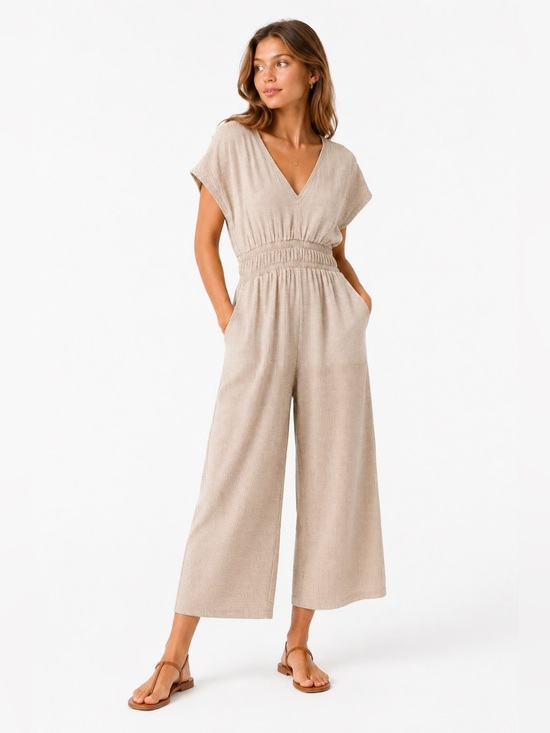 By Together Pants - By Together Taupe Wide Leg Jumpsuit Pockets Made USA Small